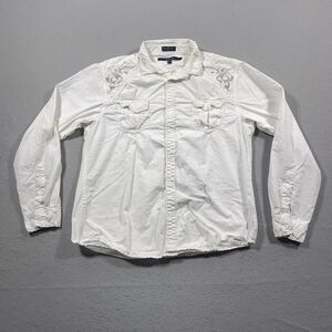 Buckle Black Shirt Men XL Long Sleeve White Rockabilly Embroidered‎ Tribal